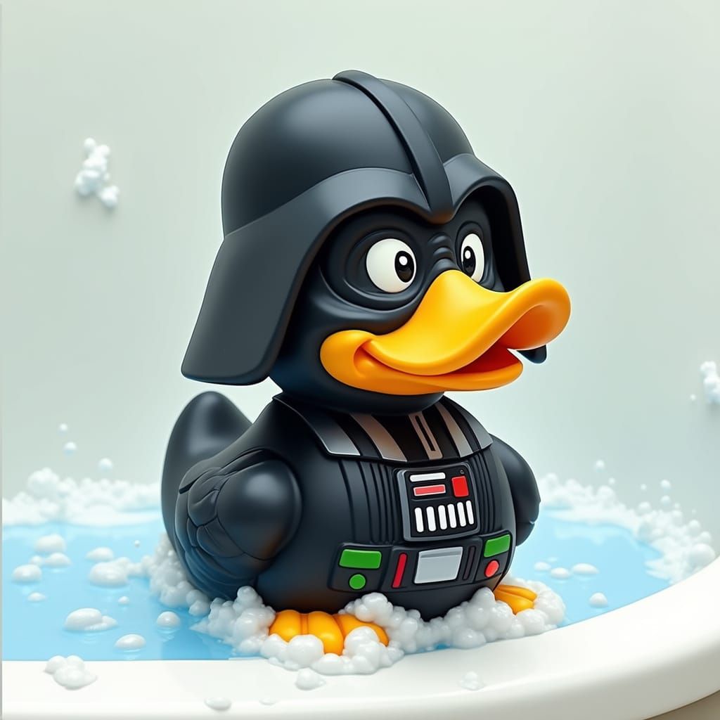 Darth Vader as Rubber Duck in Whimsical Cartoon Style