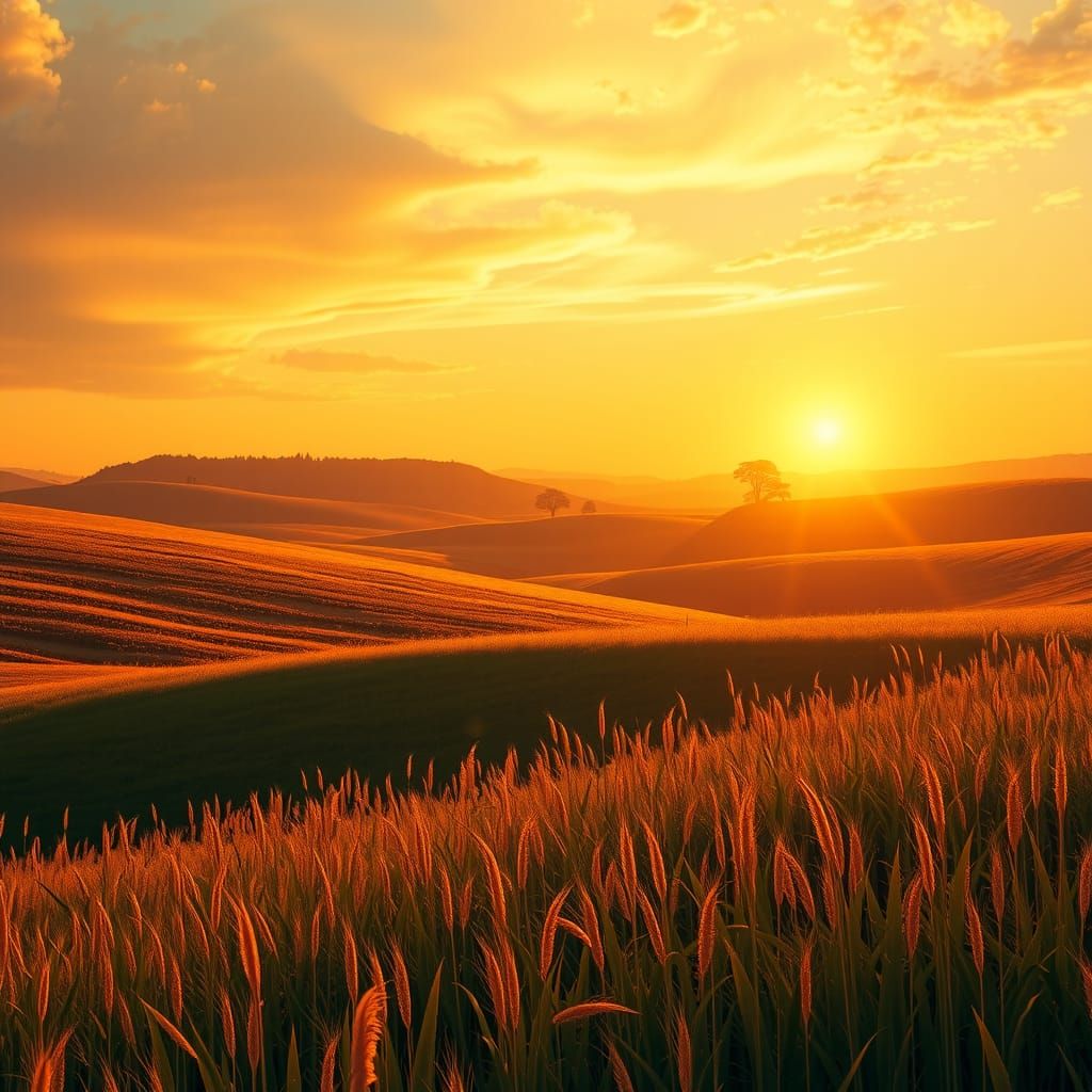 Sunset Countryside in Pointillist Style