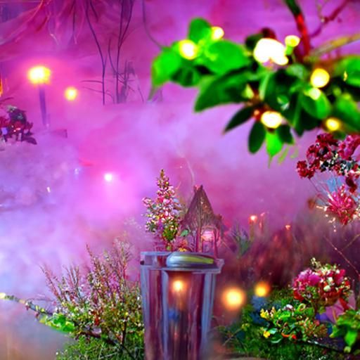 Ethereal Garden at Dusk with Pink Flowers