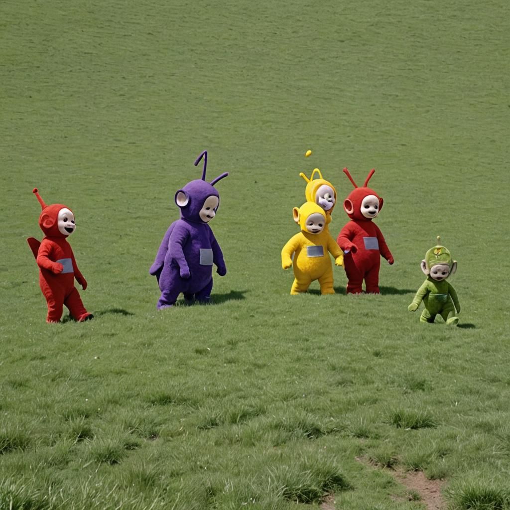 The Teletubbies in a Field