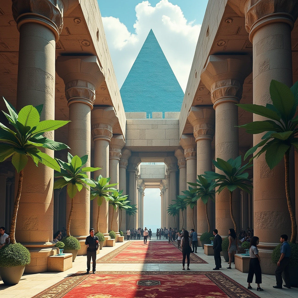 Contemporary Auditorium with Limestone and Ancient Motifs