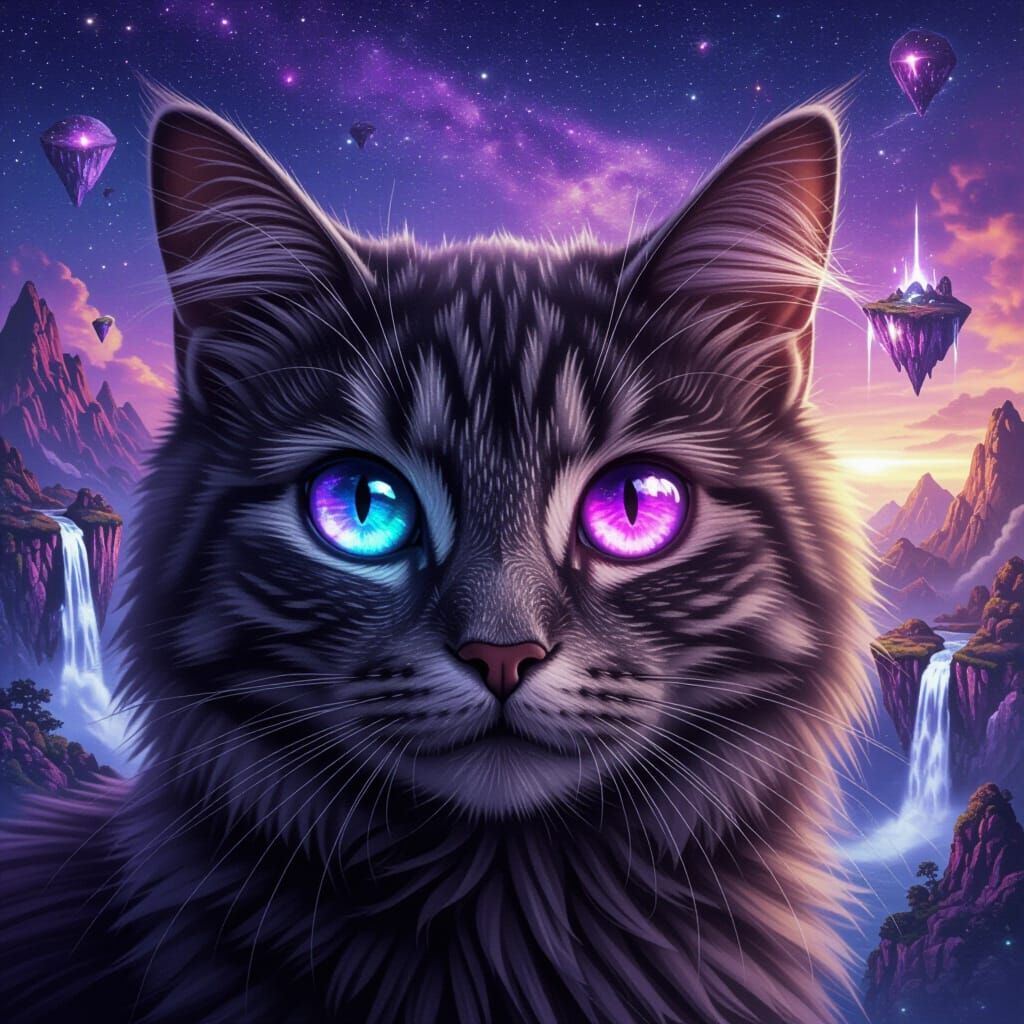 Cat's Eyes Reflecting a Dreamy Fantasy World