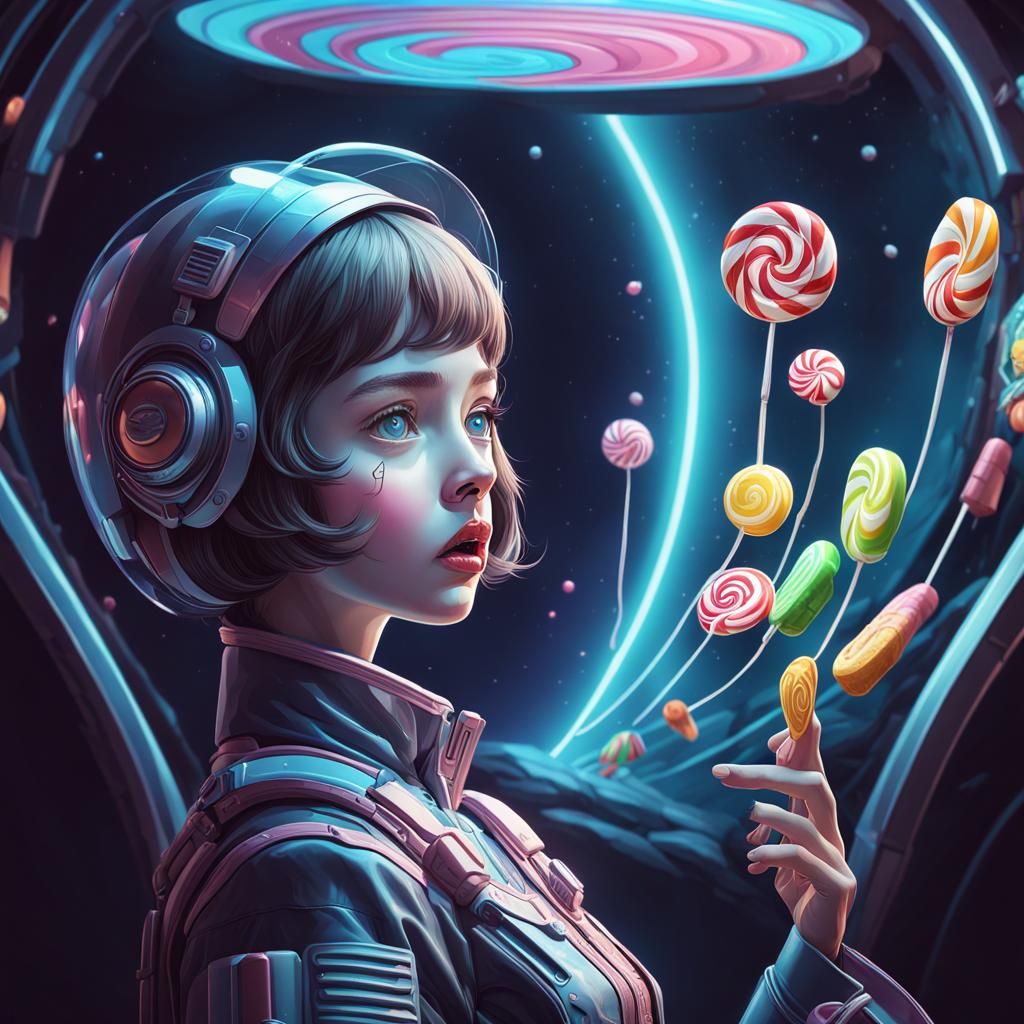 Candy-Themed Sci-Fi Scene in Hyperrealistic Digital Art