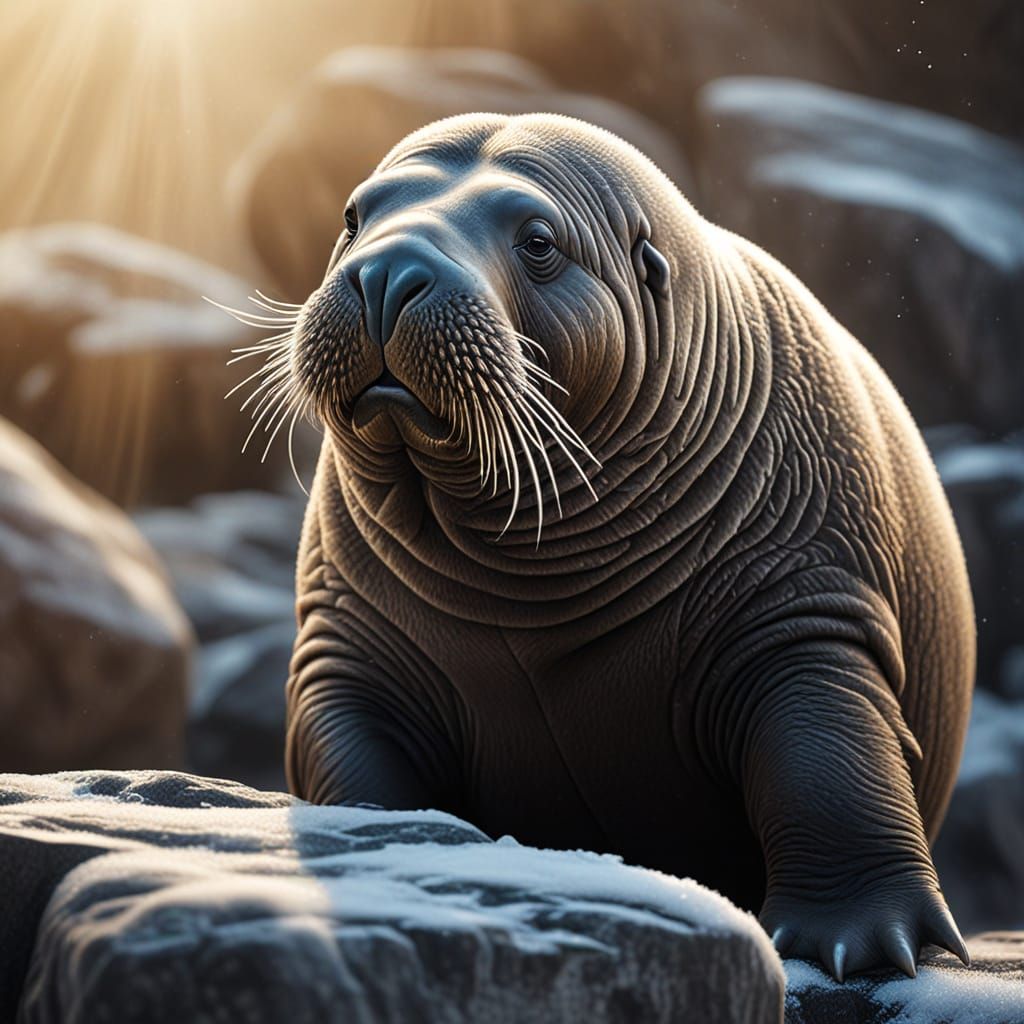Detailed Charcoal Drawing of a Baby Walrus at North Pole