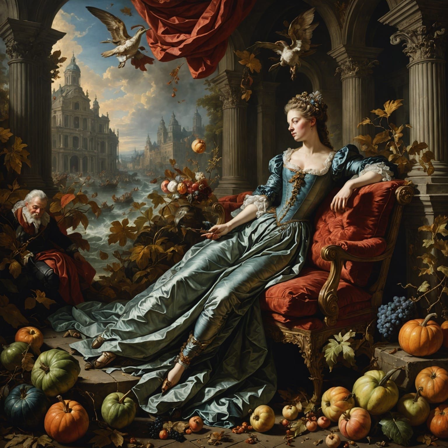 Epic Digital Painting of the Fall in Rococo Style