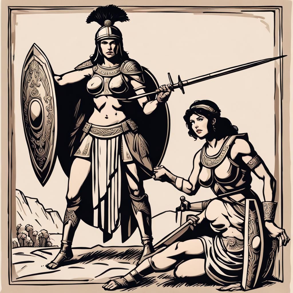 Spartan Warriors in a Gustave Doré Horror Scene