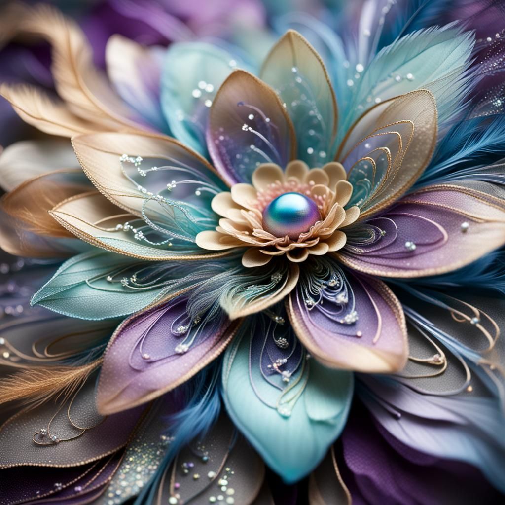 Cosmic Art Nouveau Flower with Iridescent Colors