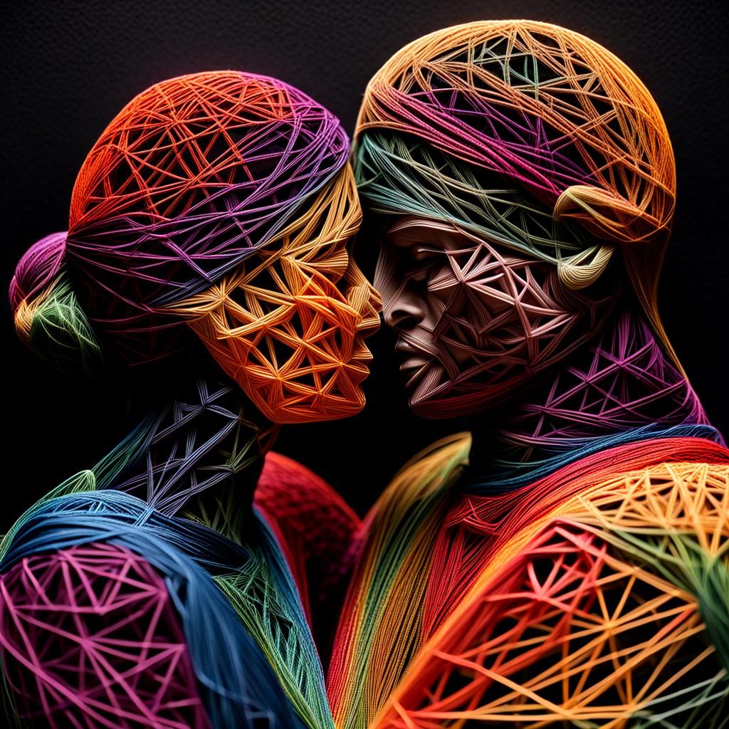 Geometric String Art: Embracing Couple in Fiber Optics