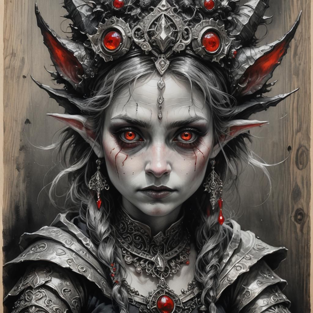 Gnome Sorceress Portrait in Charcoal Style