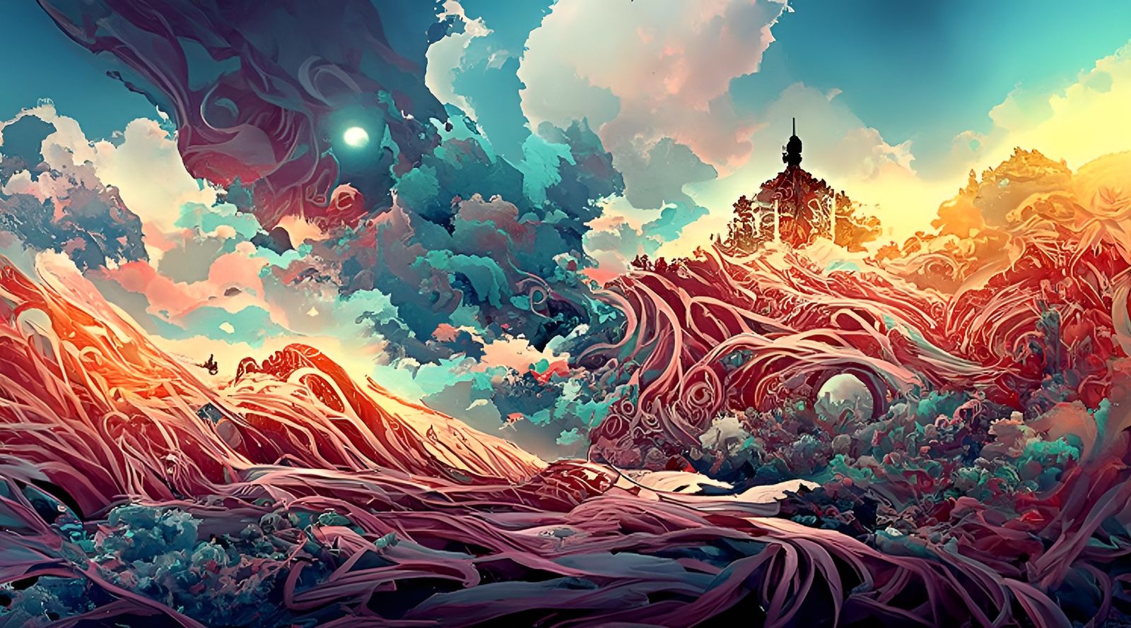 Serene Divine Landscape in Surreal Style