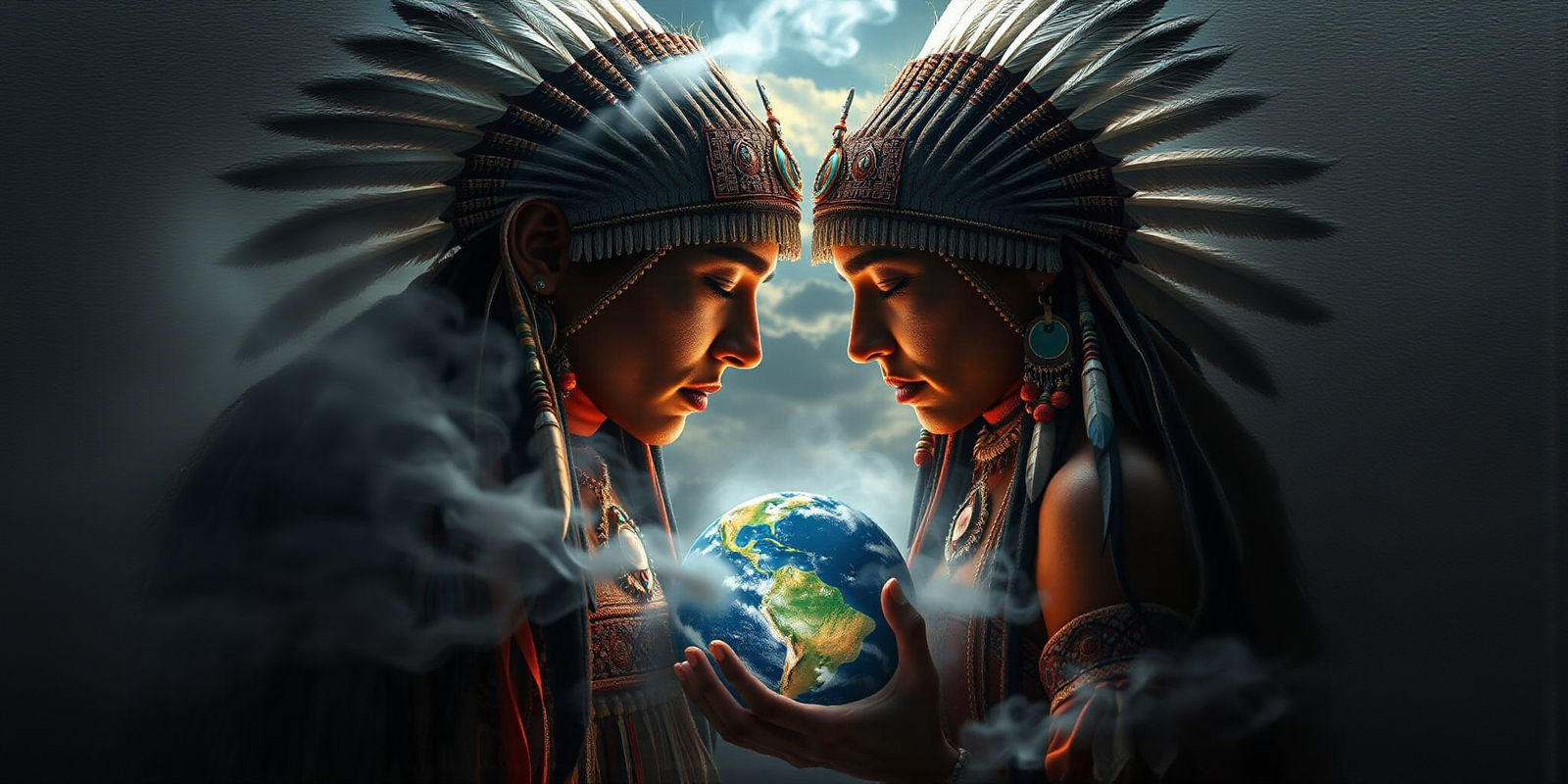 Native American Dancers Smudging Earth, Art Nouveau Style