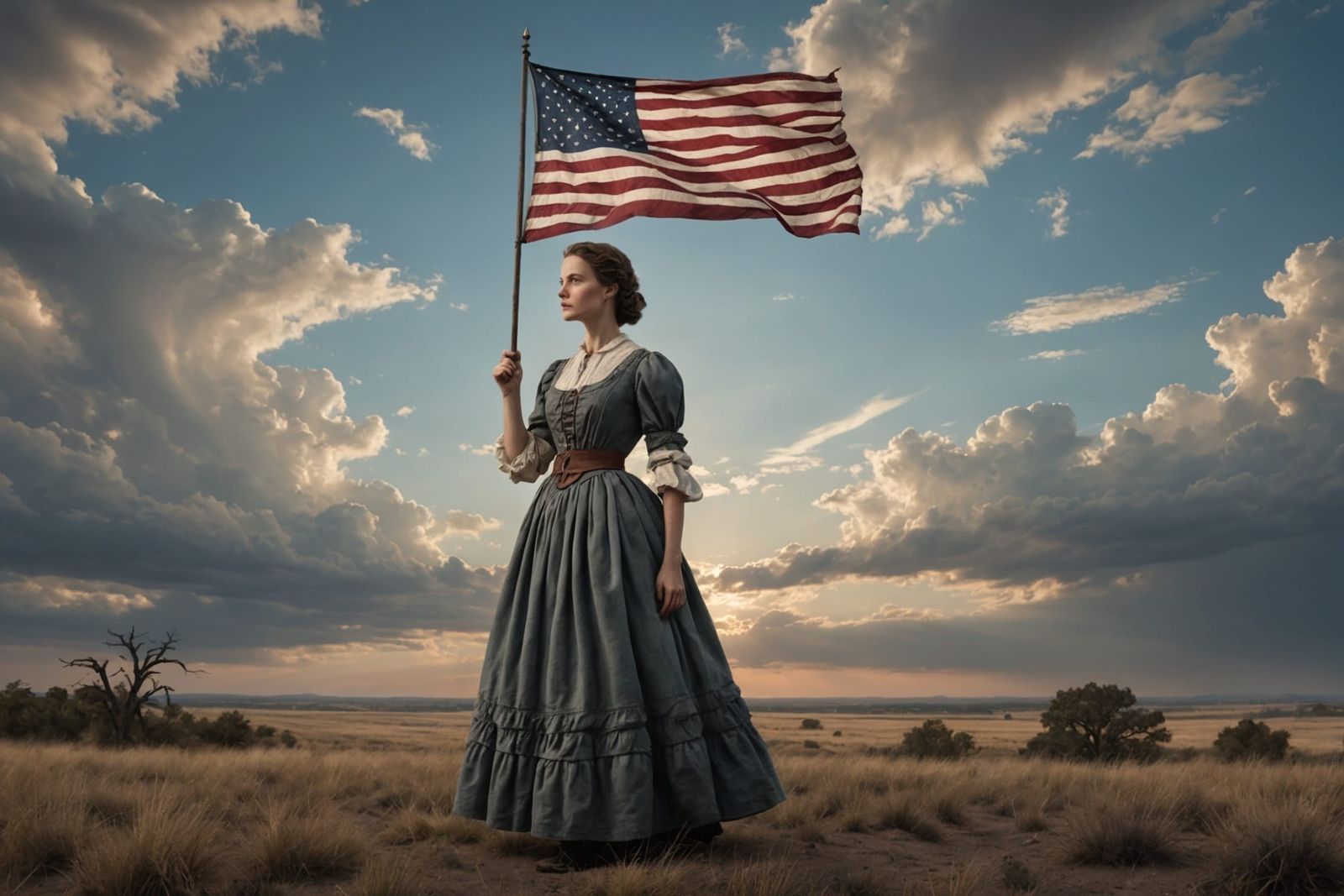 19th Century Woman Waving Flag: Digital Matte Painting