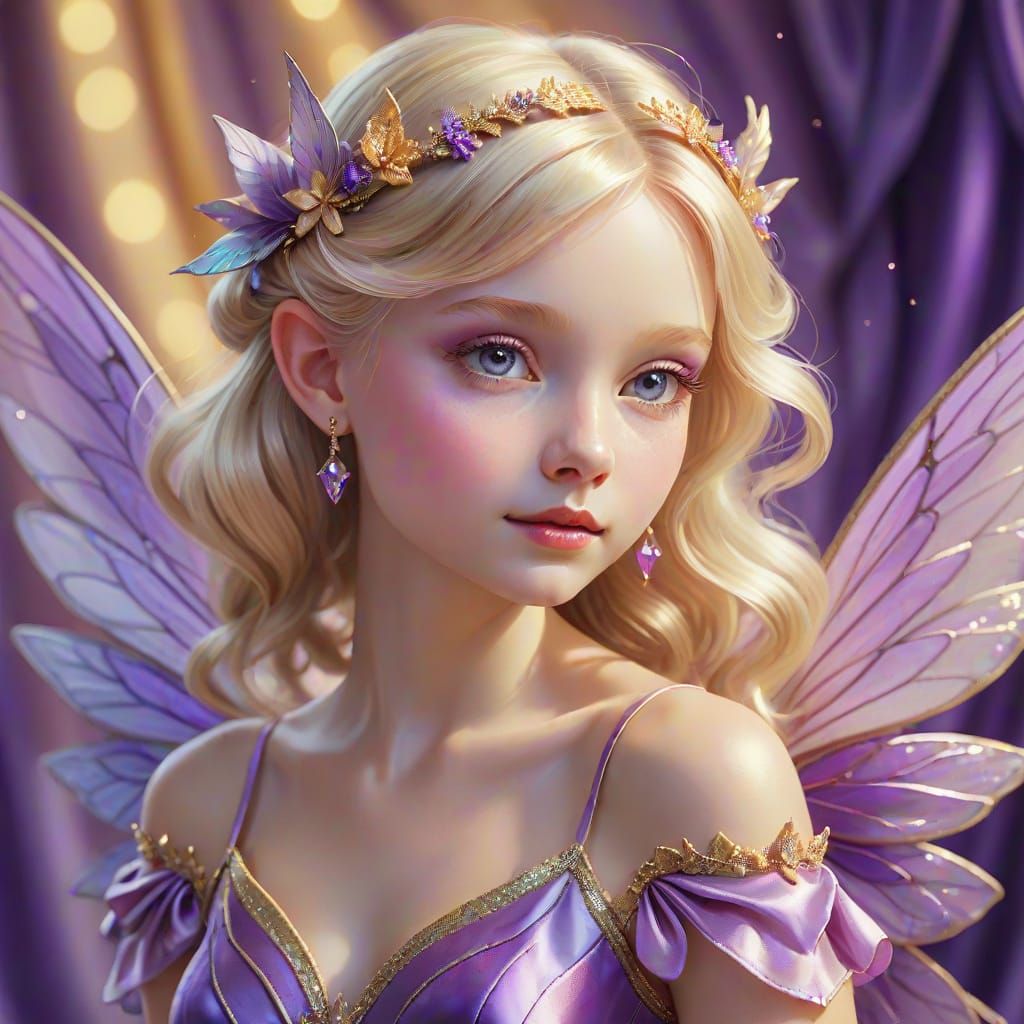Enchanting Blonde Fairy Portrait with Purple Wings