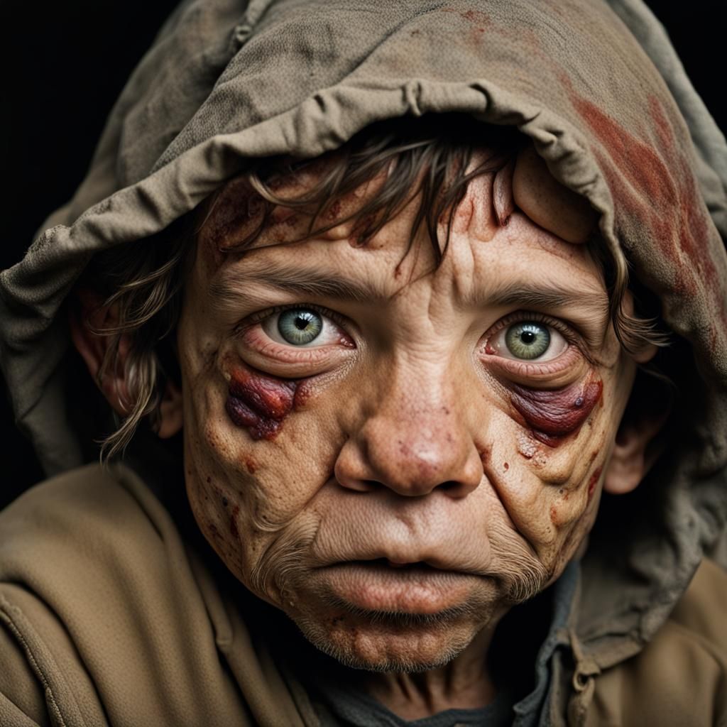 Worn Halfling Male Close-Up Portrait