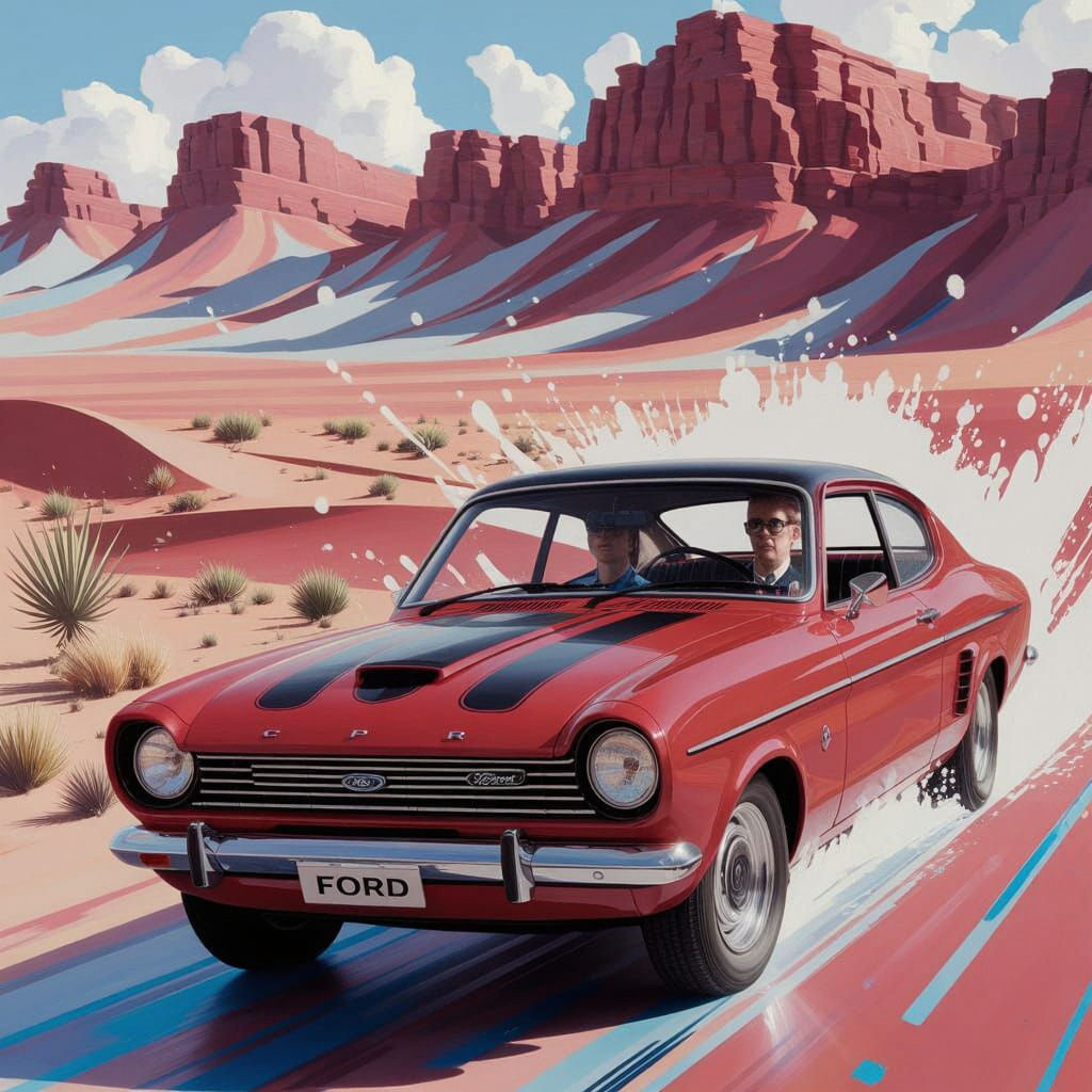 Classic Red 1960s Ford Capri Oil Painting