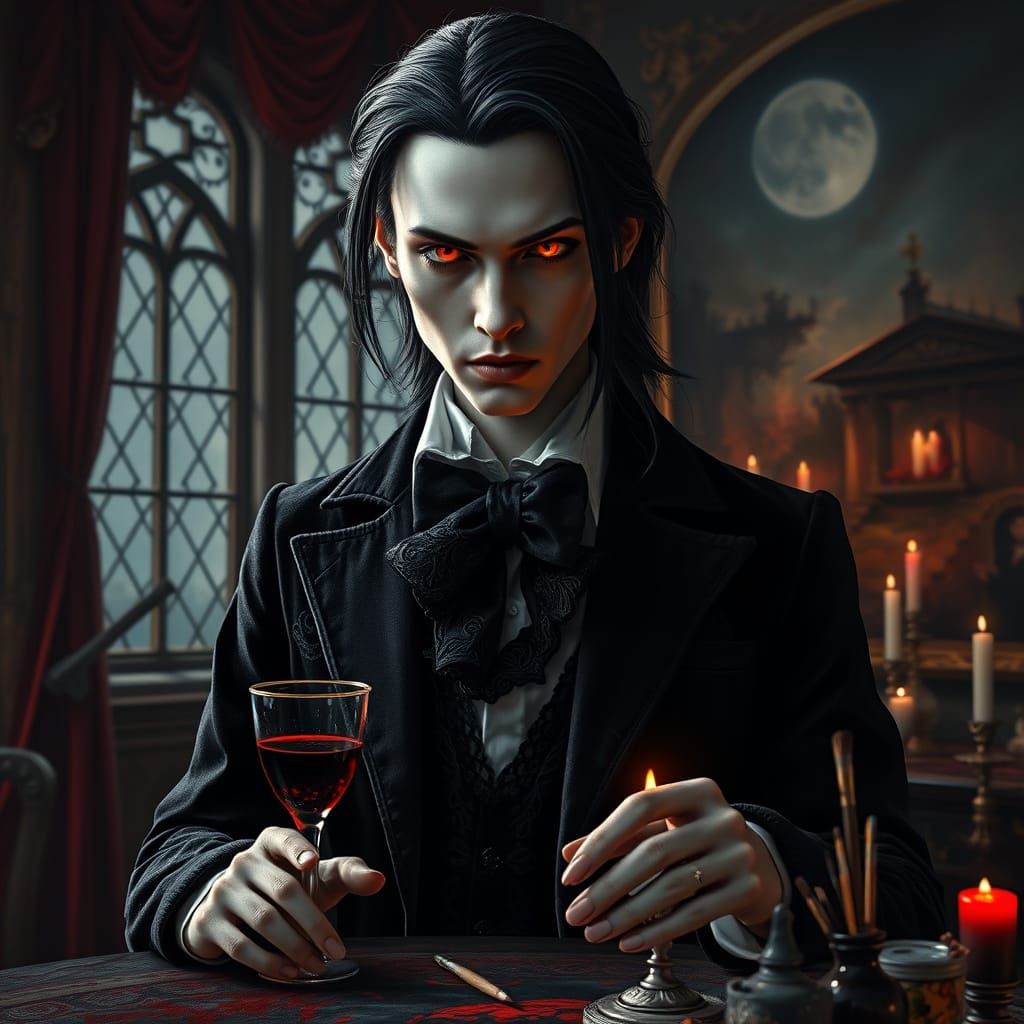 Vampire Artist in Gothic Studio