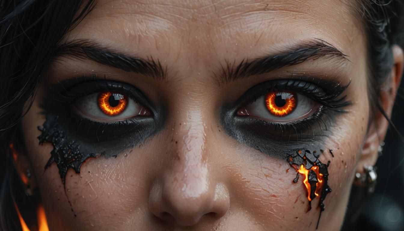 Sad Punk Girl's Fiery Gaze in Macro