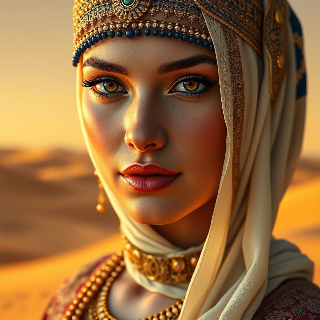 Stunning Arabic Woman in Golden Desert Landscape
