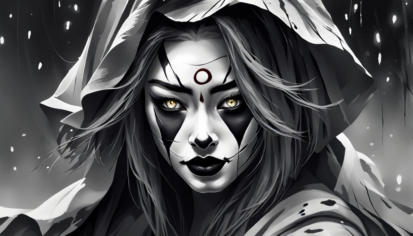 Dramatic Grayscale Portrait of Kabuki Clown Babe
