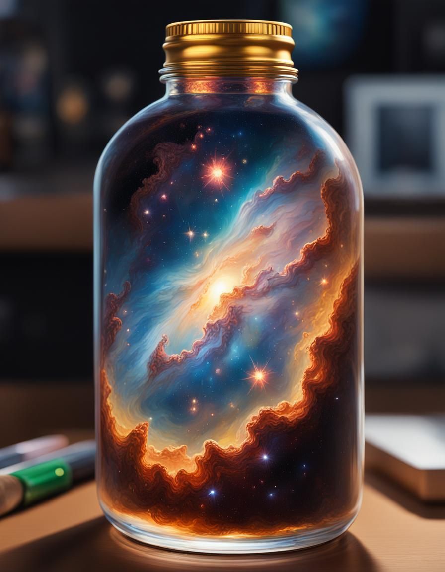 Galaxy Nebula in a Bottle: Impressionistic Oil Painting