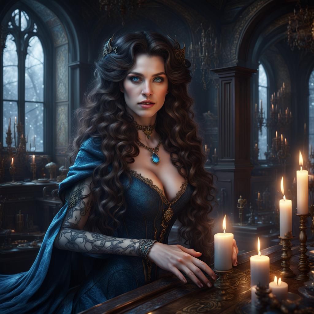 Winter Sorceress Conjuring Creatures: Fantasy Concept Art