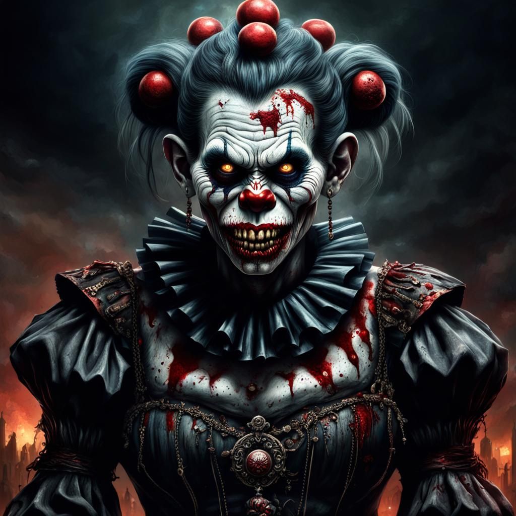 Grotesque Zombie Clown Monster: Macabre Digital Art