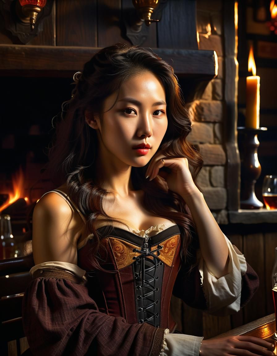 Medieval Tavern Portrait in Chiaroscuro Style