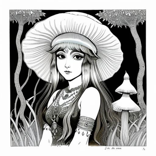 Mushroom Fairy in Washed India Ink Style