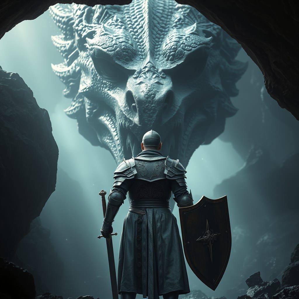 Resolute Knight in a Mystical Cave