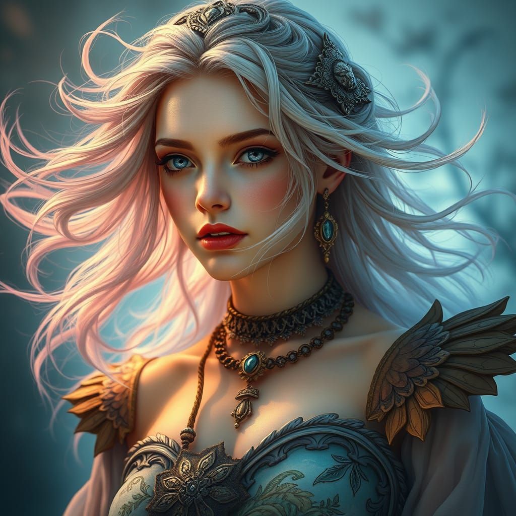 Ethereal Woman Portrait in Art Nouveau Style