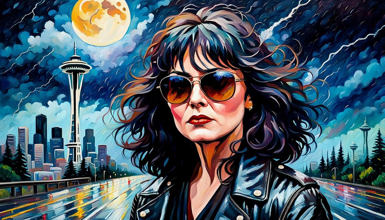 Singer on Desolate Highway: Neo-Impressionist Oil Painting