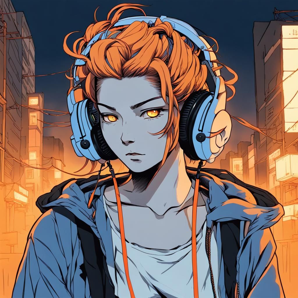 Ukiyo-e Anime Girl with Neon Lights and Fog