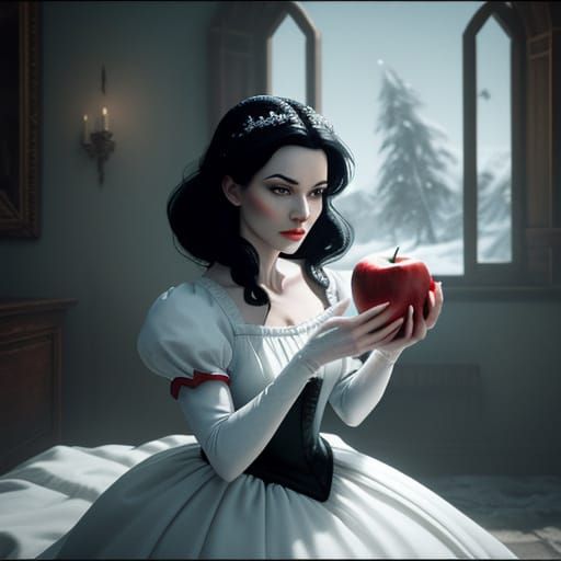 Snow White eating a poison apple