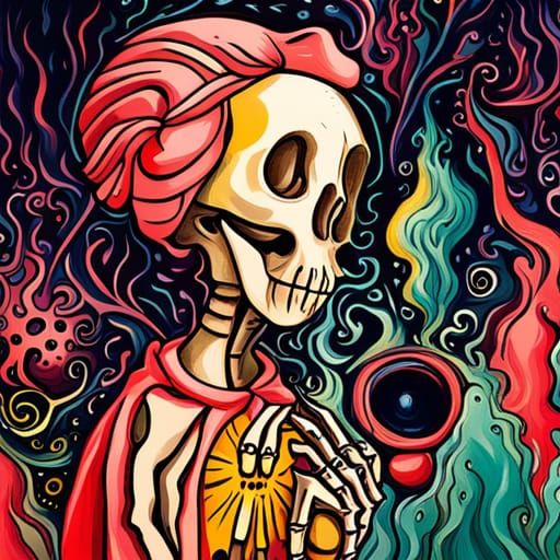 Vibrant Skeleton Art in Complementary Colors