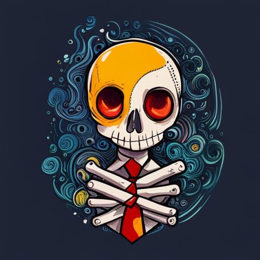 Cute Skeleton Abstract Art in Gouache Style
