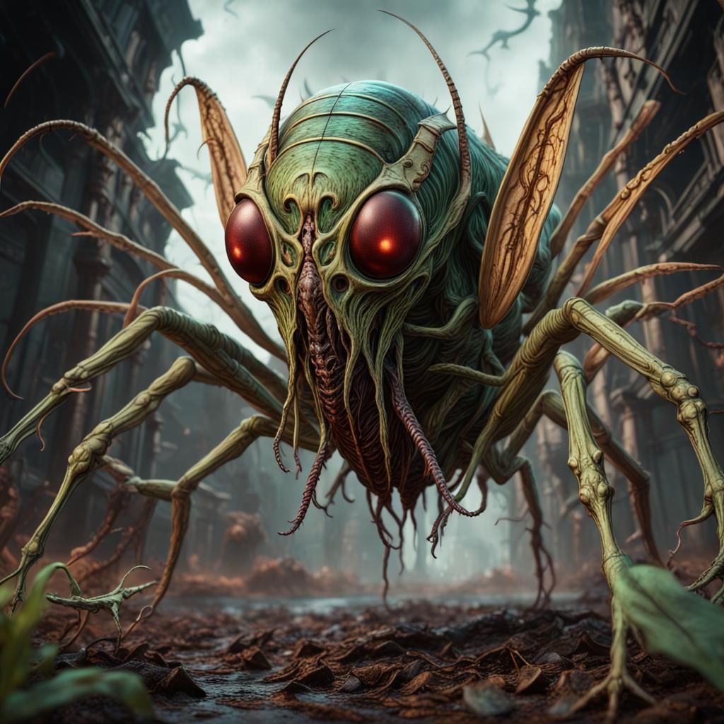 Demonic Extraterrestrial Locust in Detailed Matte Painting