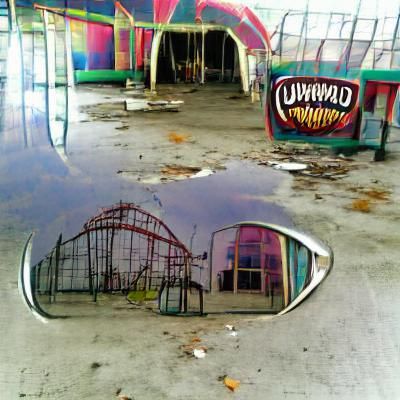 Decaying Warped Funhouse Mirrors in Abandoned Carnival