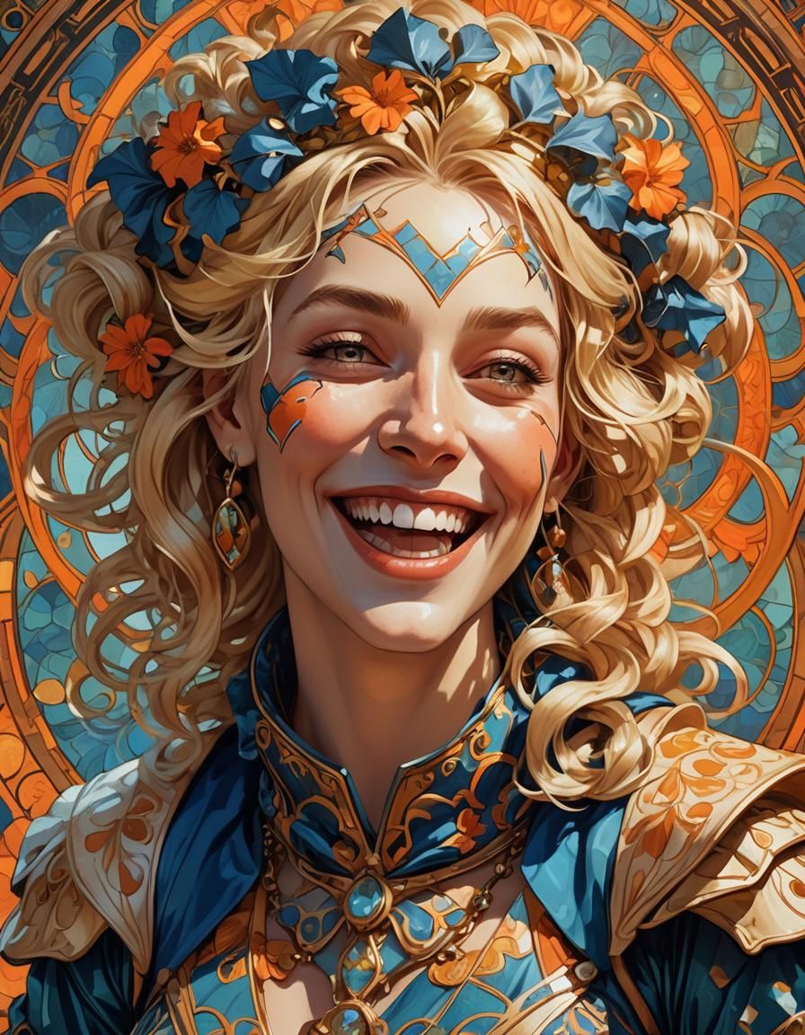 Laughing Jester Portrait in Vibrant Fantasy Style
