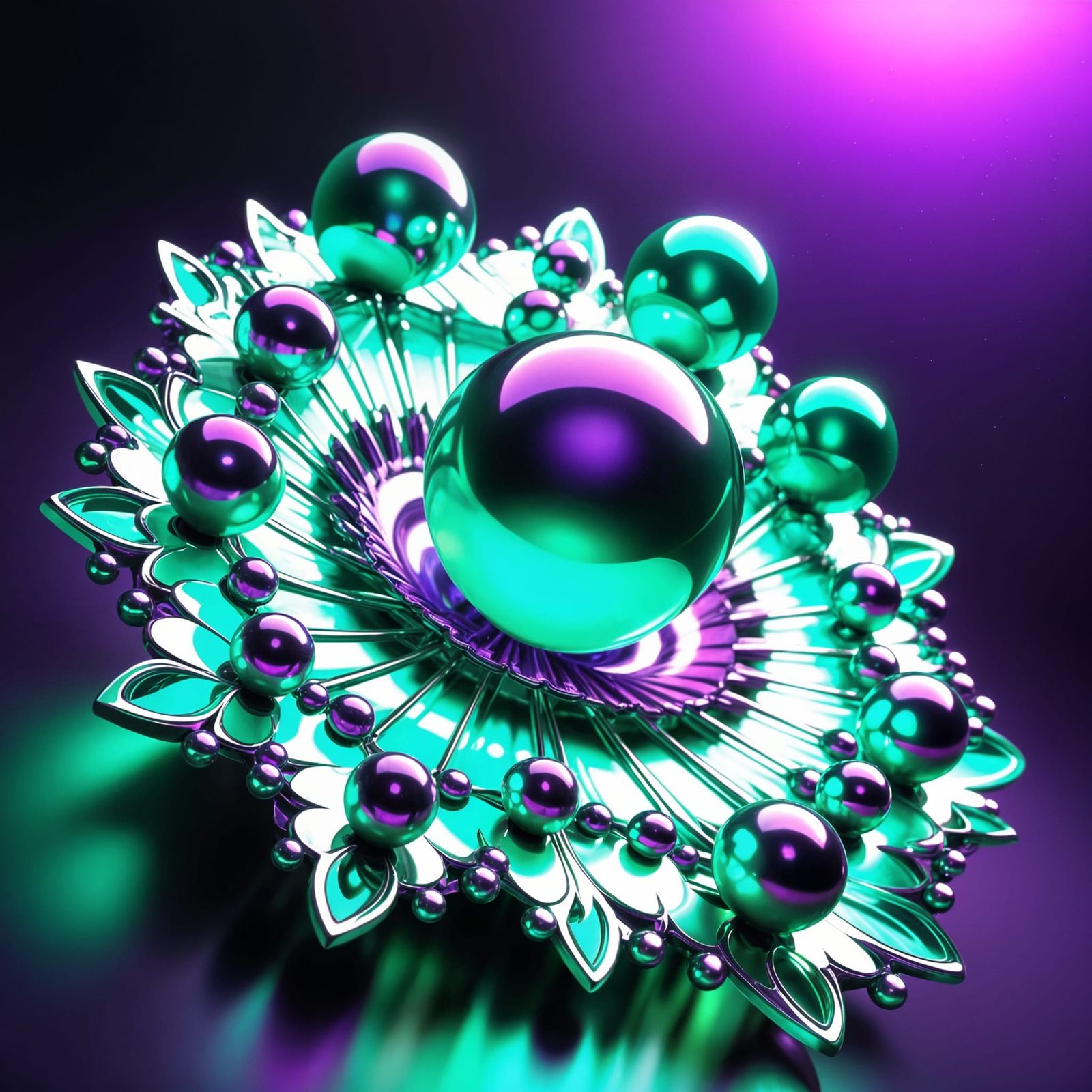 fractal vibrant green neon  and purple pearl gem art