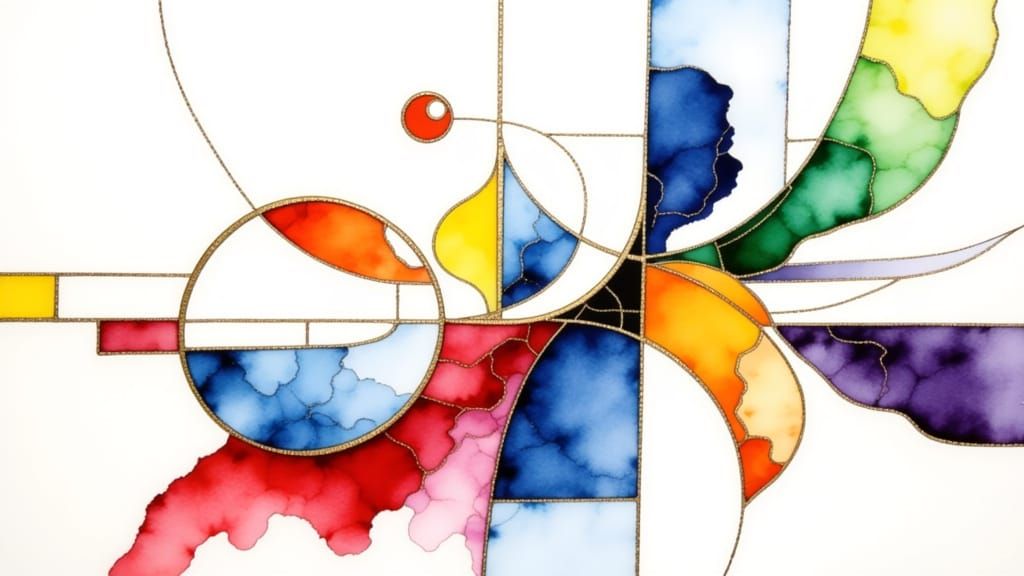 Vibrant Geometric Abstract Watercolor Painting