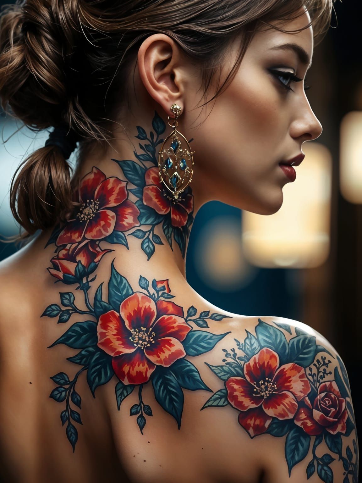Intricate Neoclassical Tattoos in Ultra-Realistic Portrait