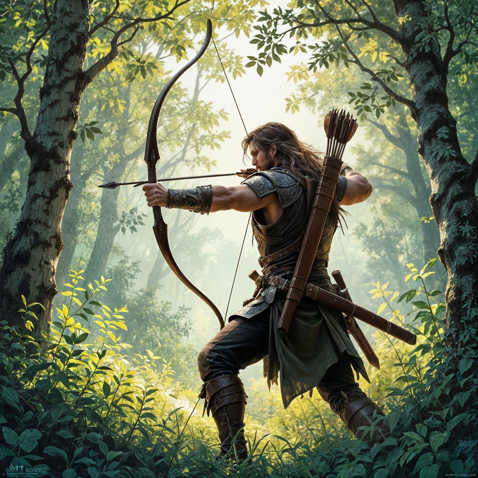 11th Century Hunter in Forest, Heroic Fantasy RPG Character