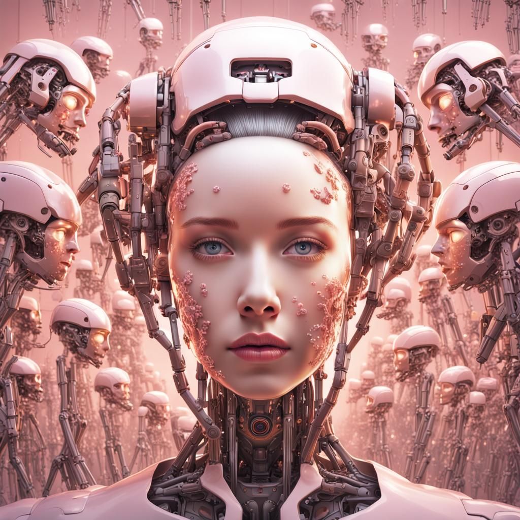 Robotic Arms Assemble Surreal Face: Digital Art