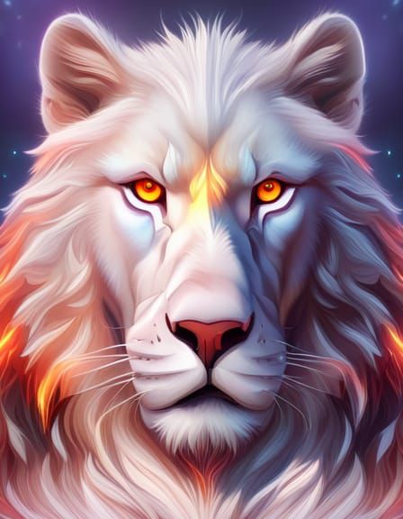 Mystical White Lion with Orange Eyes: 3D Render