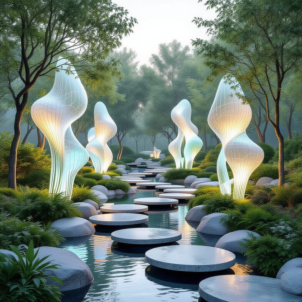 Glowing Digital Garden Sculptures Radiating Health Energy