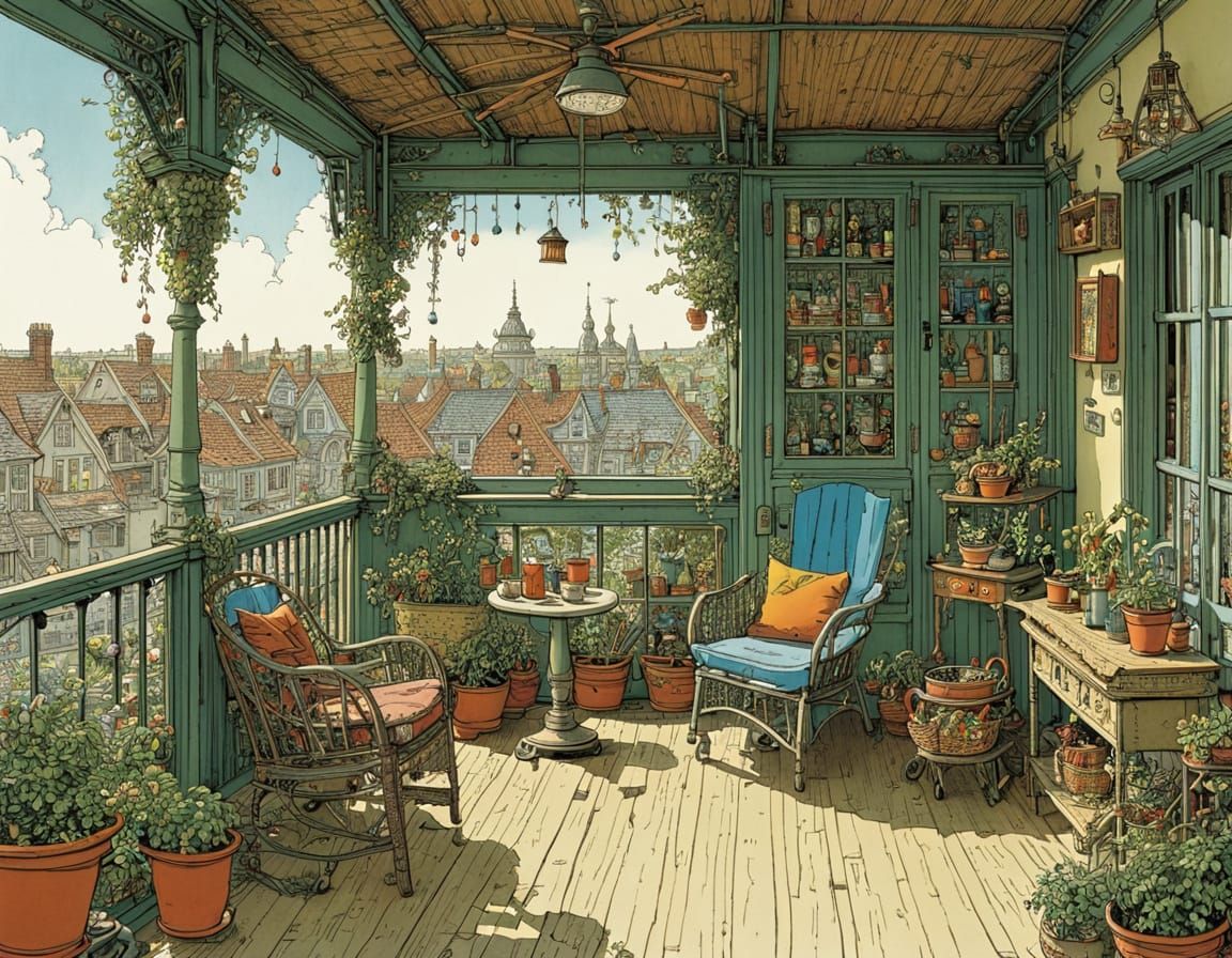 Intricate Family Scene on Veranda