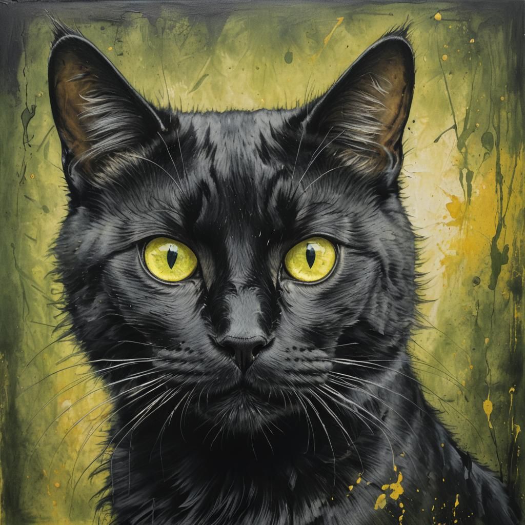 Elegant Black Cat Charcoal Painting