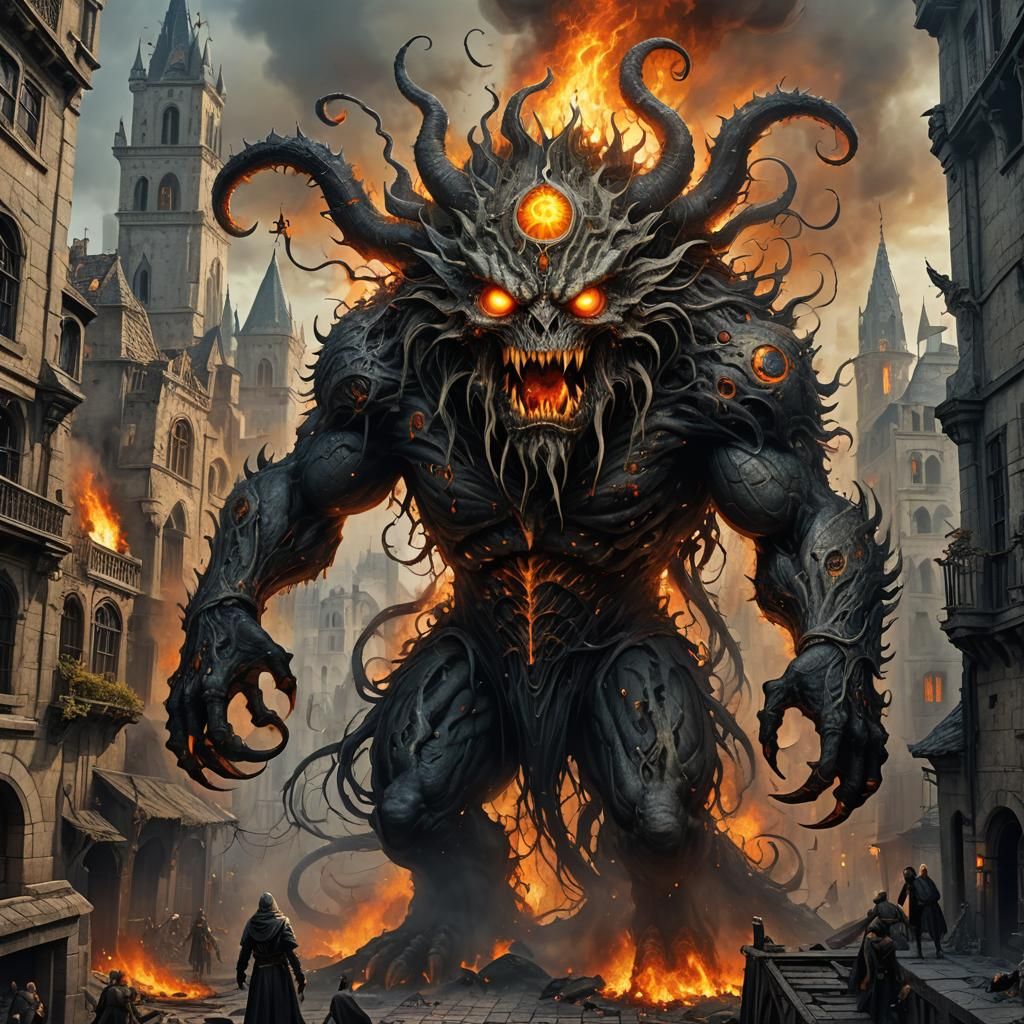 Monster Destroys City: Detailed Matte Painting