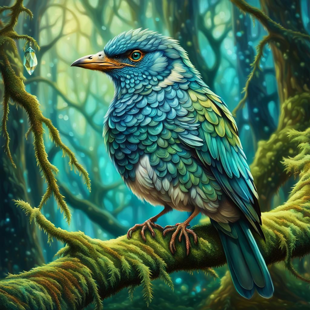 Majestic Fantasy Bird in Enchanted Forest