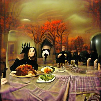 Surreal Gothic Thanksgiving Dinner Scene